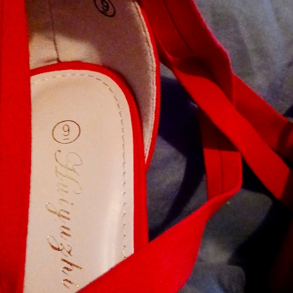 NEW 9 velor lace up fire color high heels - Picture 2 of 4